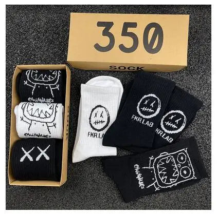 Japanese Cotton Hip Hop Socks - Cartoon Pattern (4 Pairs)