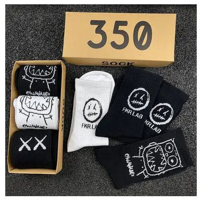 Japanese Cotton Hip Hop Socks - Cartoon Pattern (4 Pairs)