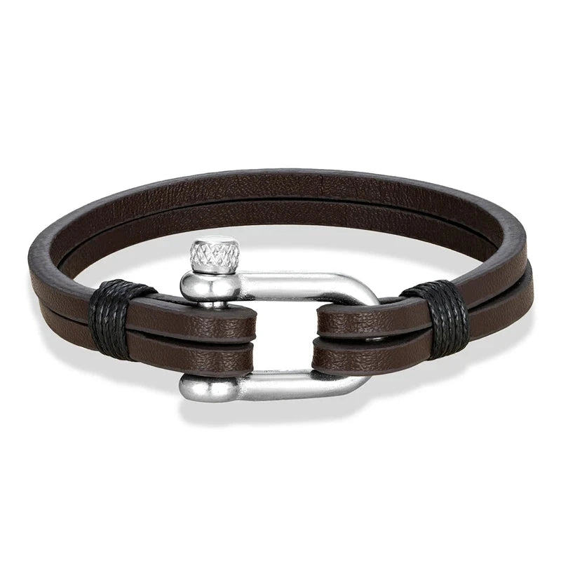 Nautical Double Strap Bracelet Stainless Steel Shackle Closure deideas