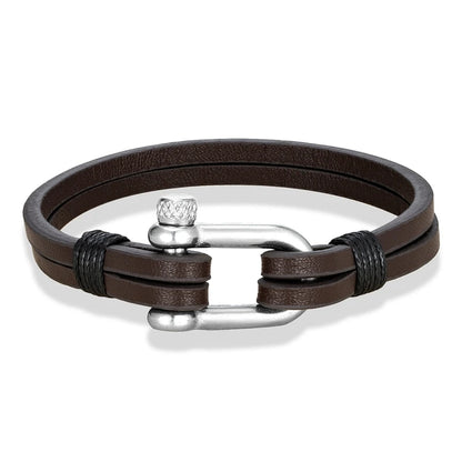 Nautical Double Strap Bracelet Stainless Steel Shackle Closure