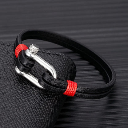 Nautical Double Strap Bracelet Stainless Steel Shackle Closure