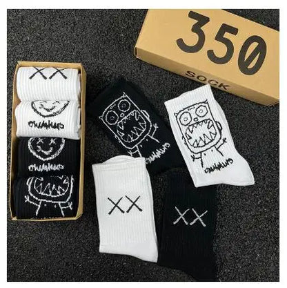 Japanese Cotton Hip Hop Socks - Cartoon Pattern (4 Pairs)