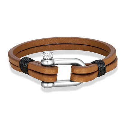 Nautical Double Strap Bracelet Stainless Steel Shackle Closure