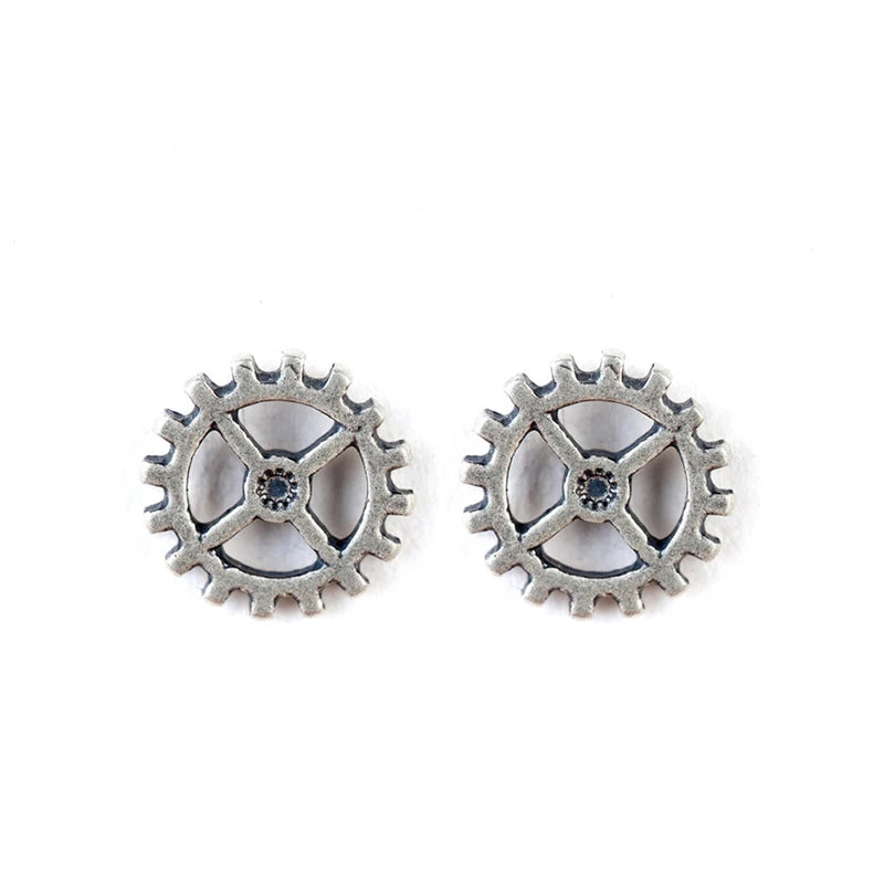Unisex Steampunk Gear Stud Earrings 925 Sterling Silver Punk Rock Jewelry
