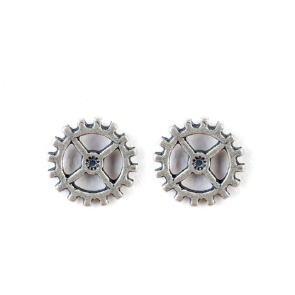 Unisex Steampunk Gear Stud Earrings 925 Sterling Silver Punk Rock Jewelry