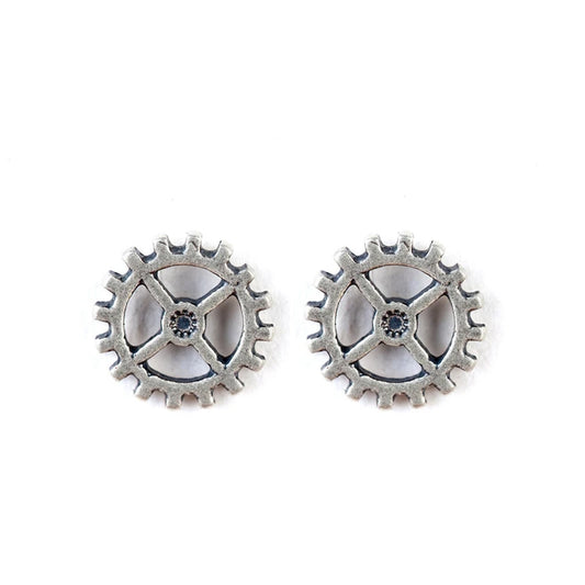 Unisex Steampunk Gear Stud Earrings 925 Sterling Silver Punk Rock Jewelry