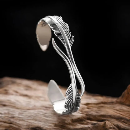 Feather Cuff Bracelet Adjustable Metal Bangle for Men & Women