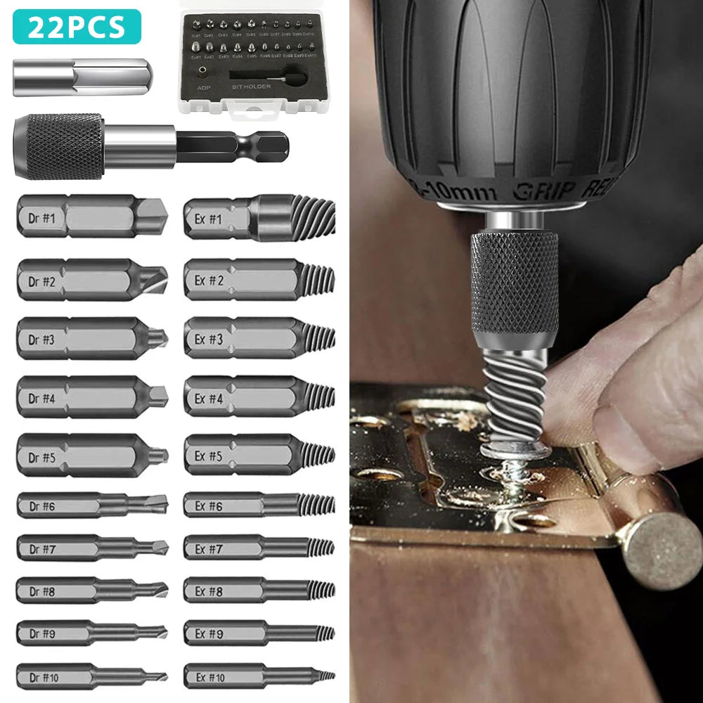 Damaged screw extractor, bit set, screwdriver extractor, bolt disassembly