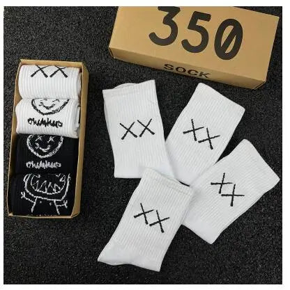 Japanese Cotton Hip Hop Socks - Cartoon Pattern (4 Pairs)