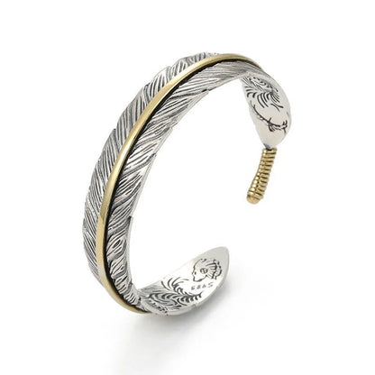Feather Cuff Bracelet Adjustable Metal Bangle for Men & Women