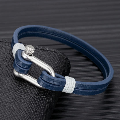 Nautical Double Strap Bracelet Stainless Steel Shackle Closure