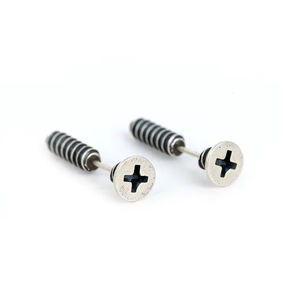 Gothic Screw Stud Earrings 925 Sterling Silver Retro Punk Jewelry, Perfect for You