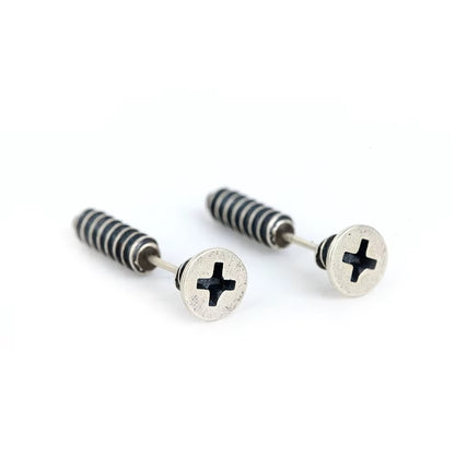 Gothic Screw Stud Earrings 925 Sterling Silver Retro Punk Jewelry, Perfect for You
