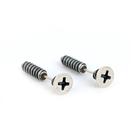 Gothic Screw Stud Earrings 925 Sterling Silver Retro Punk Jewelry, Perfect for You