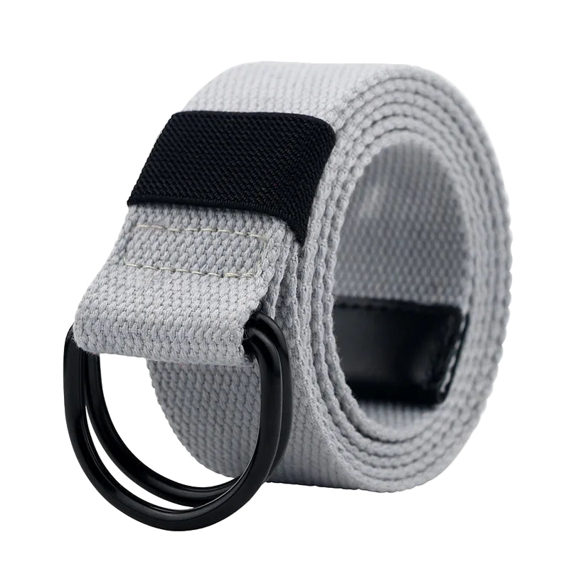 Gray belt with black buckle on a white background