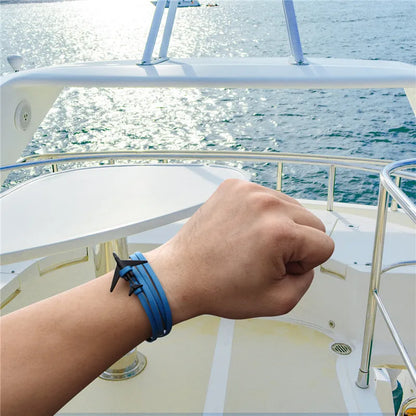 Sky Voyager Leather Bracelet Airplane & Anchor Multilayer Wrap