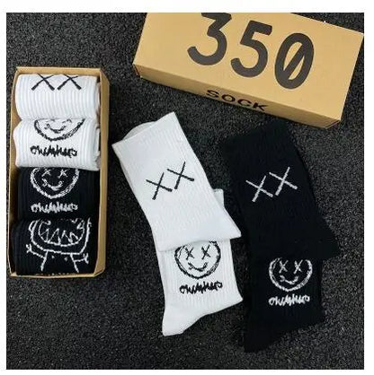 Japanese Cotton Hip Hop Socks - Cartoon Pattern (4 Pairs)