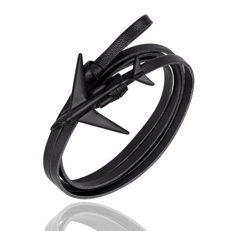 Sky Voyager Leather Bracelet Airplane & Anchor Multilayer Wrap