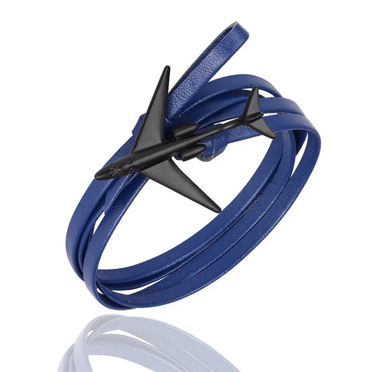 Sky Voyager Leather Bracelet Airplane & Anchor Multilayer Wrap