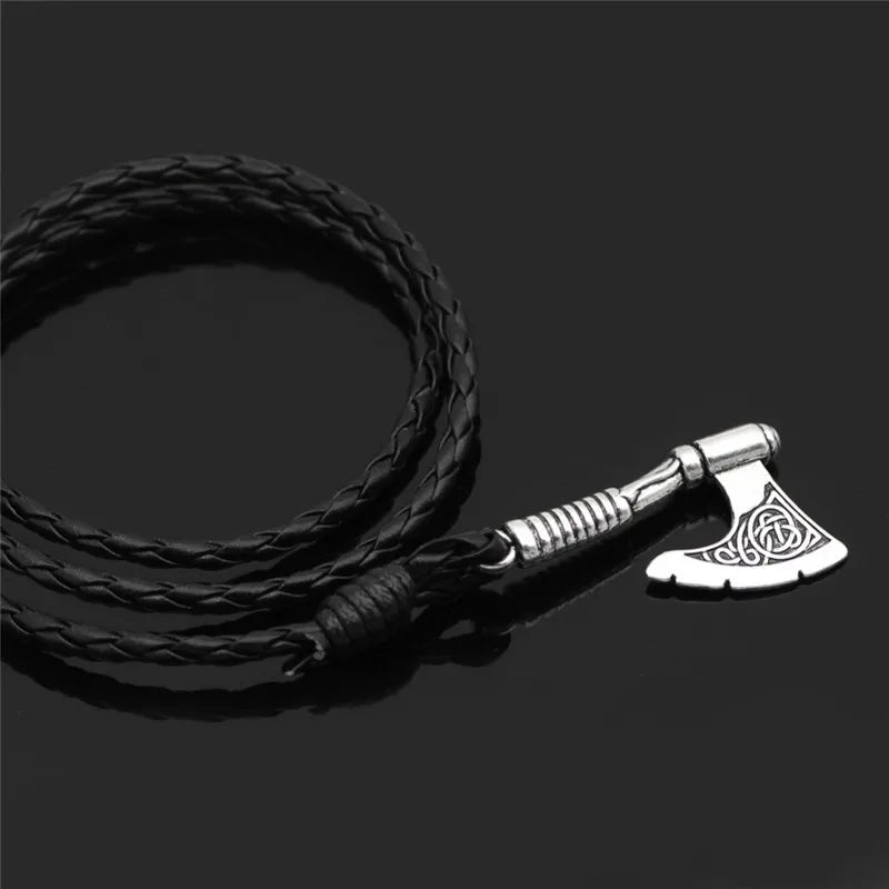 Pulsera de Cuero con Hacha Vikinga - Amuleto de Runa Nórdica, Aleación de Zinc, Ajustable