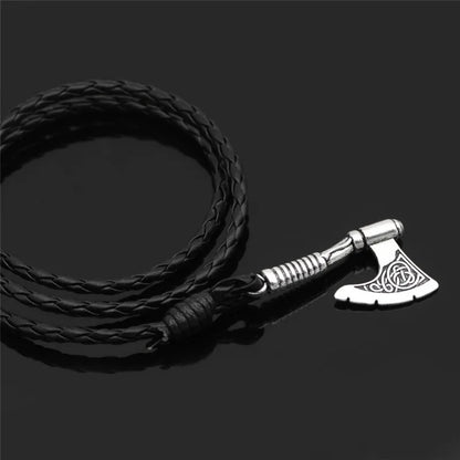 Pulsera de Cuero con Hacha Vikinga - Amuleto de Runa Nórdica, Aleación de Zinc, Ajustable