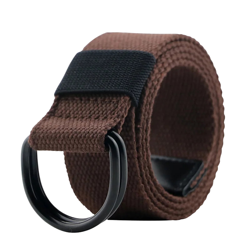Brown belt with black buckle on a white background