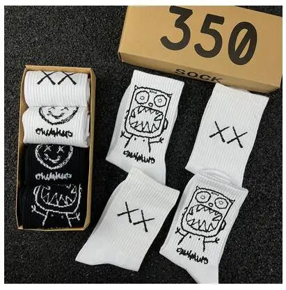 Japanese Cotton Hip Hop Socks - Cartoon Pattern (4 Pairs)