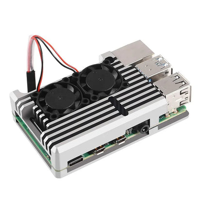 Caixa de metal para Raspberry Pi 4 B Armor Case com ventilador de resfriamento duplo Liga de alumínio Proteção contra radiação e ferrugem