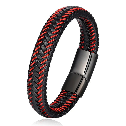 Stainless Steel Braided Leather Bracelet Elegant Style