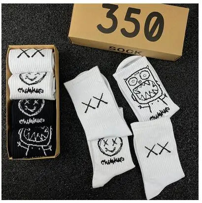Japanese Cotton Hip Hop Socks - Cartoon Pattern (4 Pairs)