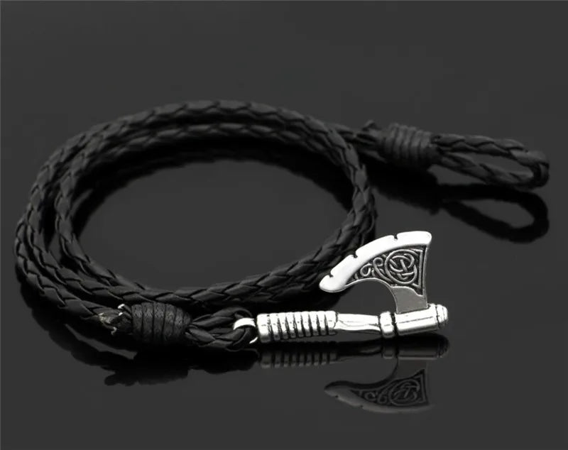 Pulsera de Cuero con Hacha Vikinga - Amuleto de Runa Nórdica, Aleación de Zinc, Ajustable