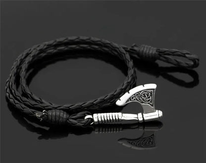 Pulsera de Cuero con Hacha Vikinga - Amuleto de Runa Nórdica, Aleación de Zinc, Ajustable