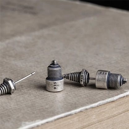 Sterling Silver Spark Plug Stud Earrings Biker-Inspired Steampunk & Cyberpunk Jewelry