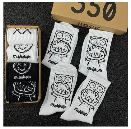 Japanese Cotton Hip Hop Socks - Cartoon Pattern (4 Pairs)