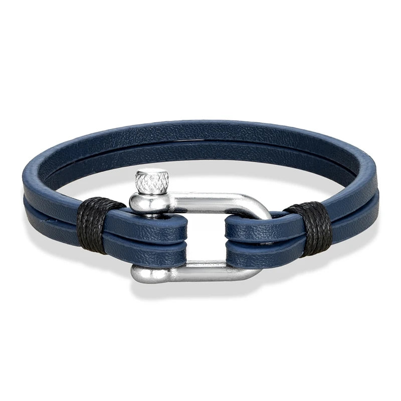 Nautical Double Strap Bracelet Stainless Steel Shackle Closure