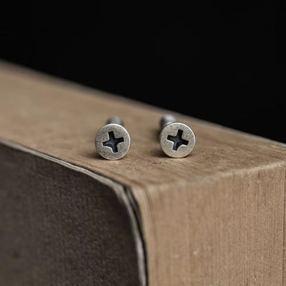 Gothic Screw Stud Earrings 925 Sterling Silver Retro Punk Jewelry, Perfect for You