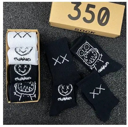 Japanese Cotton Hip Hop Socks - Cartoon Pattern (4 Pairs)