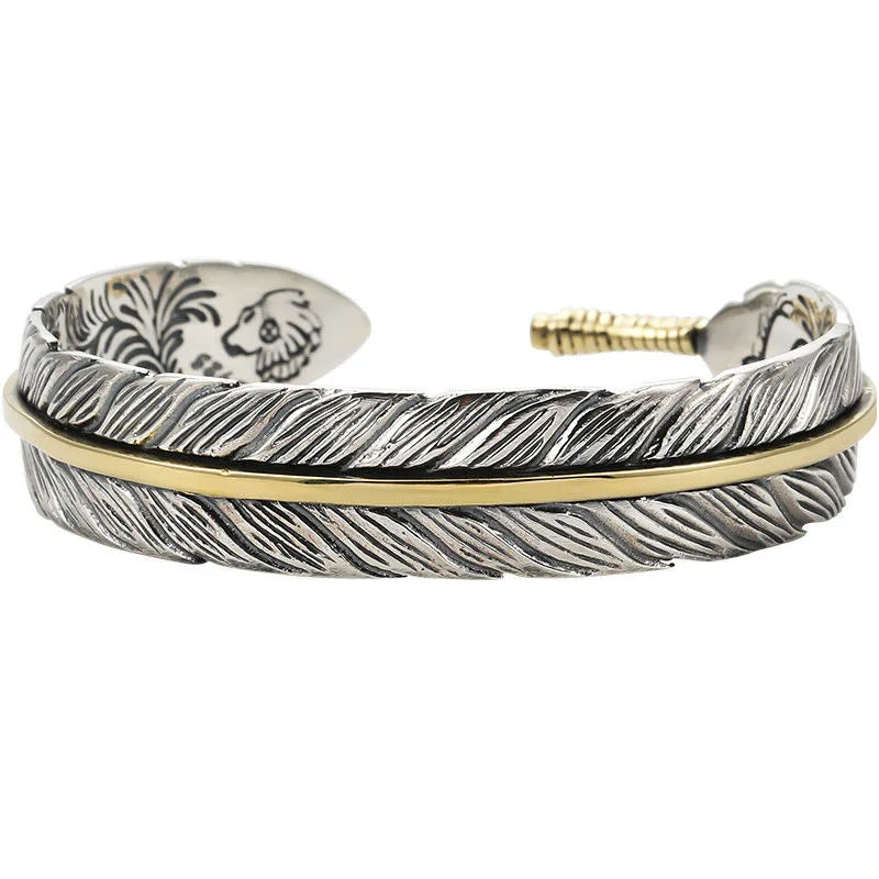 Feather Cuff Bracelet Adjustable Metal Bangle for Men & Women