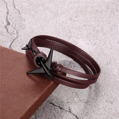 Sky Voyager Leather Bracelet Airplane & Anchor Multilayer Wrap