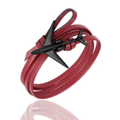 Sky Voyager Leather Bracelet Airplane & Anchor Multilayer Wrap