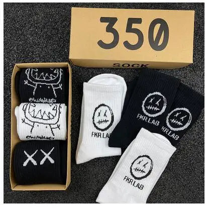 Japanese Cotton Hip Hop Socks - Cartoon Pattern (4 Pairs)