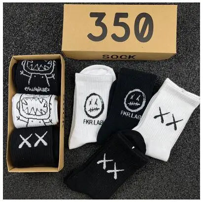 Japanese Cotton Hip Hop Socks - Cartoon Pattern (4 Pairs)