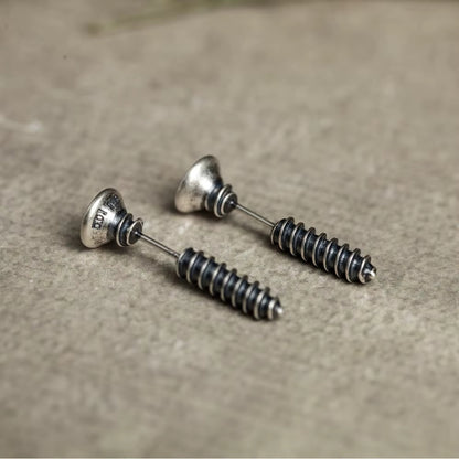 Gothic Screw Stud Earrings 925 Sterling Silver Retro Punk Jewelry, Perfect for You