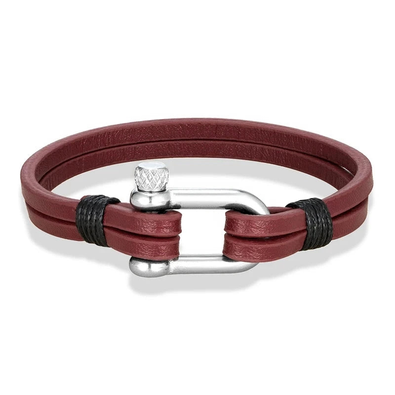 Nautical Double Strap Bracelet Stainless Steel Shackle Closure deideas