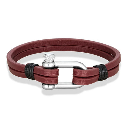 Nautical Double Strap Bracelet Stainless Steel Shackle Closure