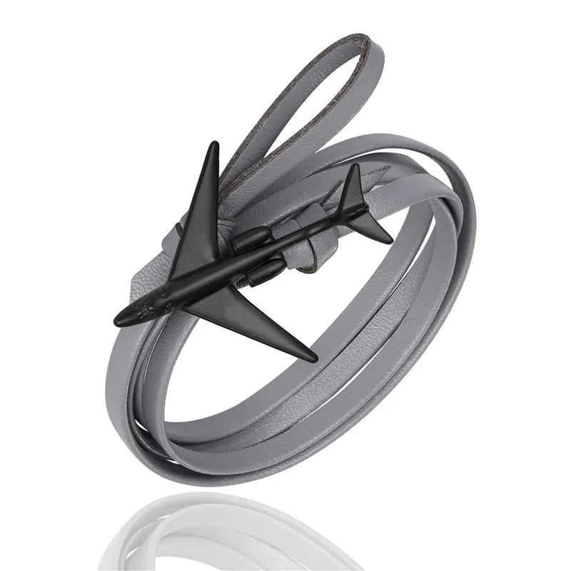 Sky Voyager Leather Bracelet Airplane & Anchor Multilayer Wrap