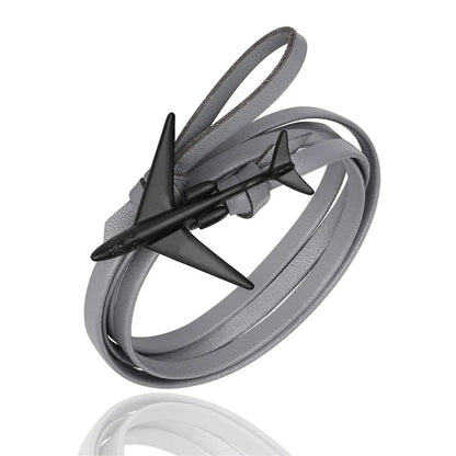 Sky Voyager Leather Bracelet Airplane & Anchor Multilayer Wrap