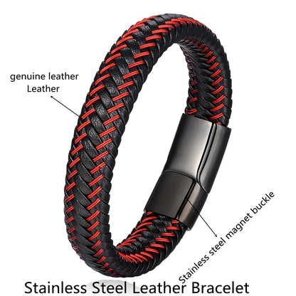 Stainless Steel Braided Leather Bracelet Elegant Style