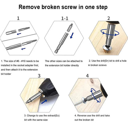 Broken screw extraction kit with socket extension drill bit for all purposes