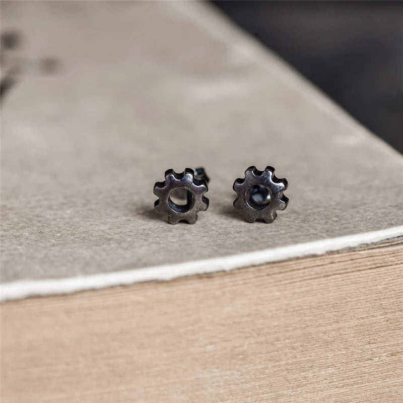 Sterling Silver Steampunk Studs Hip-Hop Ear Jewelry for Men & Women